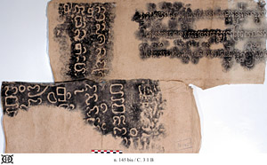 Photograph of an EFEO estampage under n. 145 (2/3), showing the lower part of C. 3.1 and the left part of C. 3.2.