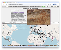 Screenshot of the GAERHF website homepage showing a digital interface with images of early representations of the human figure, including an embedded image sourced from Wikimedia Commons.