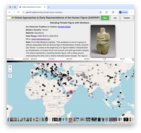 Screenshot of a webpage showing catalogue entry of sculpture, labeled "Standing Female Figure with Neclace" (Yemen, 3,000-2,000 BCE)