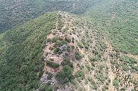 An image the top of a green mountain where there are fortress remains