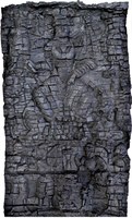 Rectangular carved wooden panel with a large image of a goddess and smaller images of people surrounding her.