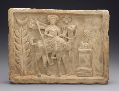 Limestone, H. 33.0 cm, W. 44.5 cm, D. 7.0 cm. From the Temple of Adonis, Dura-Europos, ca. 100–200 CE. Yale University Art Gallery, Yale-French Excavations at Dura-Europos: 1935.44. Photography © 2011 Yale University Art Gallery.
