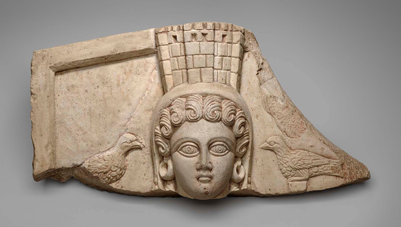 Head of the Goddess Atargatis, or Tyche with Doves