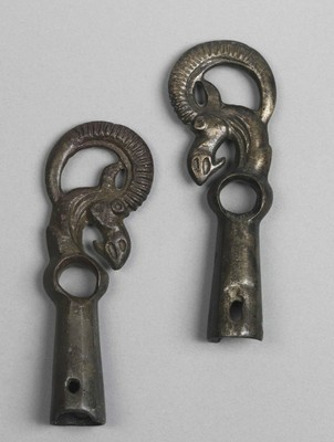 Two Finials with Ibex-Head Tops 