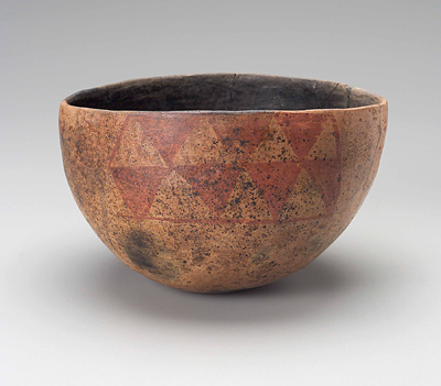 Convex Redware Bowl with Triangle Motif