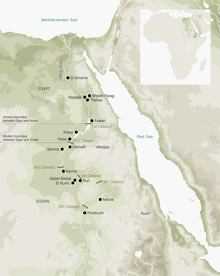Map of Sudan and Egypt with Excavation Sites
