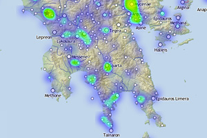 screen capture from the Pelagios project heatmap