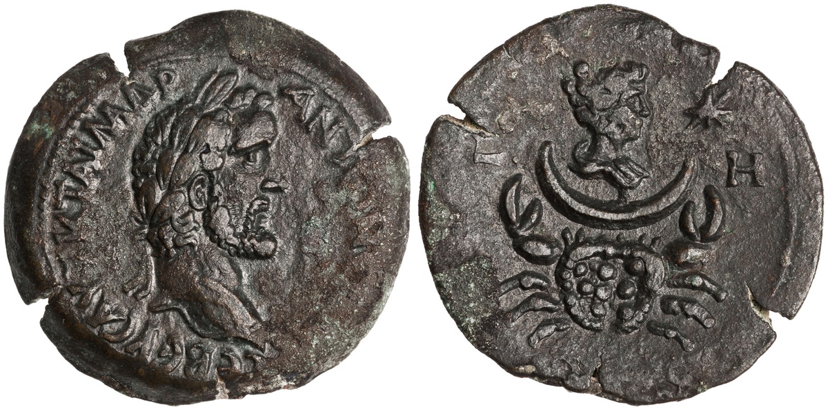 おさお様　Dyneema dirac Drachma Issued by Antoninus Pius: (reverse) Cancer and Moon