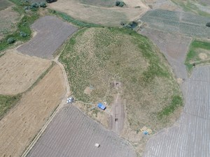 Aerial photo of archaeological fieldwork site