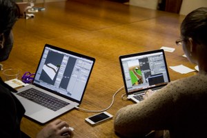 Student laptops with modeling software on table