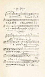 Sheet music for "Leili Medjnum," a Kurdish folk song. Consists of eight lines of musical notation, with lyrics in both Armenian script and Romanized form.