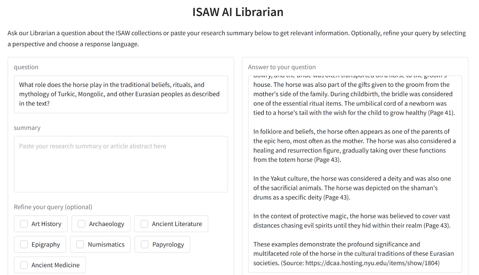 Experimenting with the ISAW AI Librarian