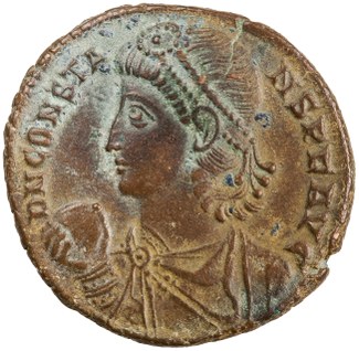 Obverse of bronze coin of Constantius II, Antioch, AD 348 - AD 350. ANS accession number 1944.100.22334