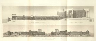 Image from the book "Monuments Antiques," showing two side views of a temple from Baalbek.