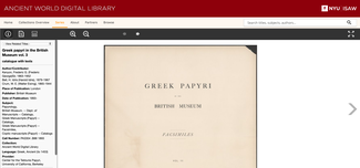 This screenshot of the AWDL site shows one of the recently added titles, Greek Papyri in the British Museum volume 3