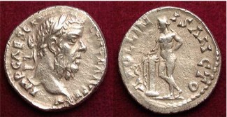 A coin minted in Antioch bearing the image of Pescennius Niger. BMC 297.