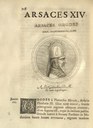 Orodes I, from Arsaces I in profile from a coin, on a page from  Jean Foy-Vaillant’s Arsacidarum Imperium