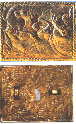 golden plaque,  Xigoupan, Shanxi, 3rd c. BCE