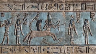 Sagittarius relief from the ceiling of the Great Hypostyle Hall, the Temple of Hathor, Dendara, Egypt, employing the iconography of the Mesopotamian deity Pabilsag.