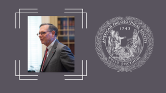 Roger Bagnall headshot in profile alongside the seal of the American Philosophical Society 