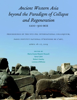Decorative: book cover of Ancient Western Asia beyond the Paradigm of Collapse and Regeneration, showing Early Iron Age sphinxes from the facade of the Temple of 'ayn Darà, Syria