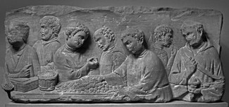 Roman funerary relief, ca A.D. 240, Neumagen (Germany). Photo Th. ZÅhmer, courtesy of Rheinisches Landesmuseum Trier, Inv. NM 739 (K)