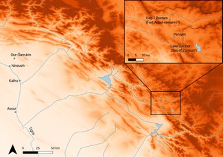 Map showing the location of Gird-i Rostam, Lake Zeribor and the Assyrian capitals 