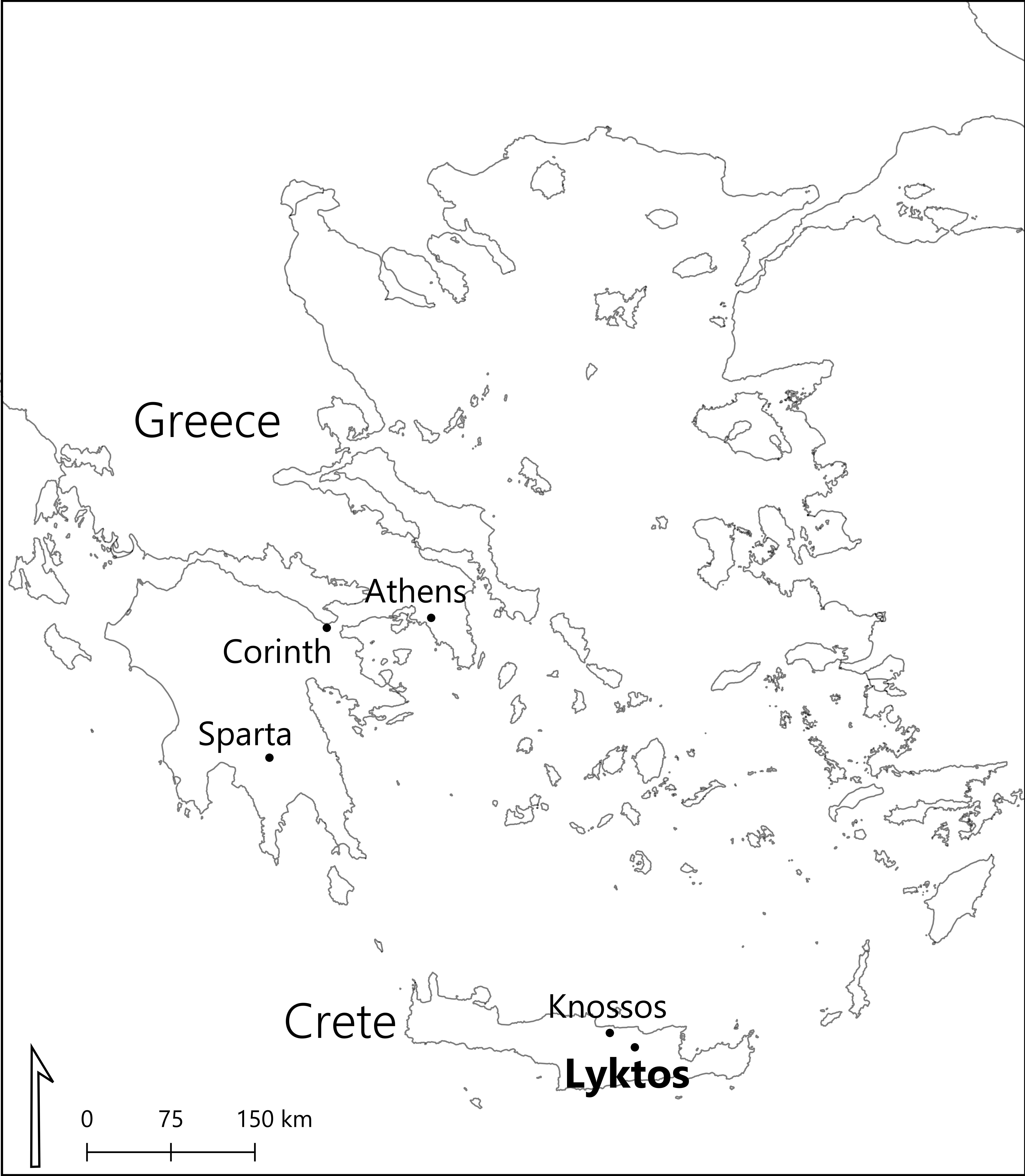 Map of Greece, showing the location of Lyktos on Crete. Created by Christina Stefanou.