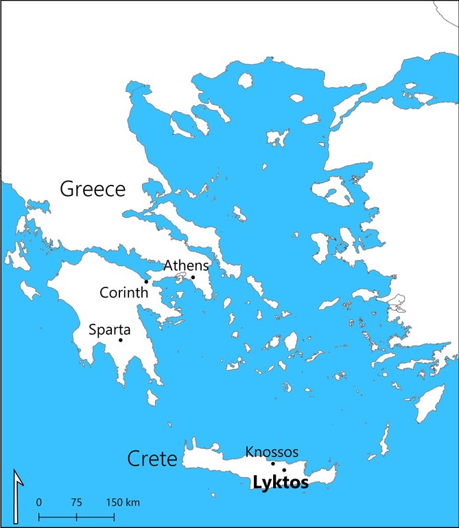 Map of Greece, showing the location of Lyktos on Crete. Created by Christina Stefanou.