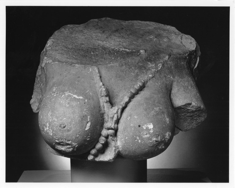 Black and White Photo of LACMA bust from Sanchi, two breast with neclace between
