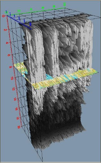 3D Graphic of geo-magnetic survey of Niğde-Kınık Höyük with raised areas colored light grey.